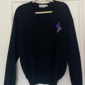 Vintage Black V-Neck Wool Sweater with Classic Design